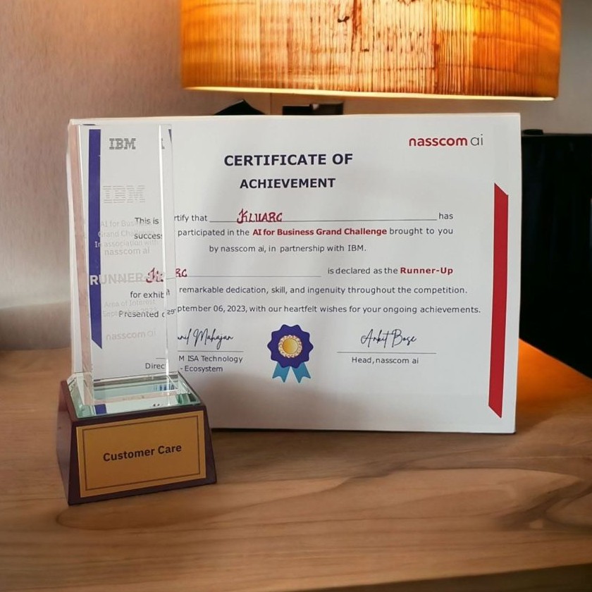 Runner-up trophy and certificate, AI for Business Grand Challenge